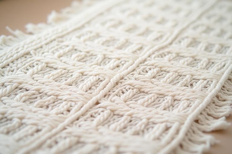 Nahaufnahme eines aufwendig gemusterten Tischläufers mit geometrischen Formen.